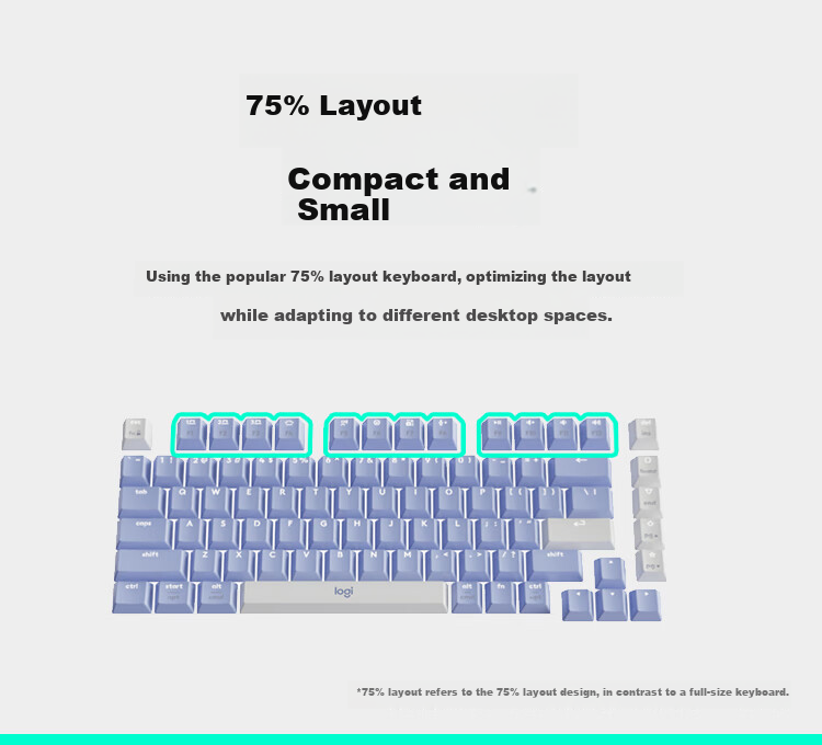Logitech ALTO KEYS K75M Amber Series AI Customizable Wireless Mechanical Keyboard, Hot-Swappable Marble Switches, Blue And Purple, 104 Keys 8