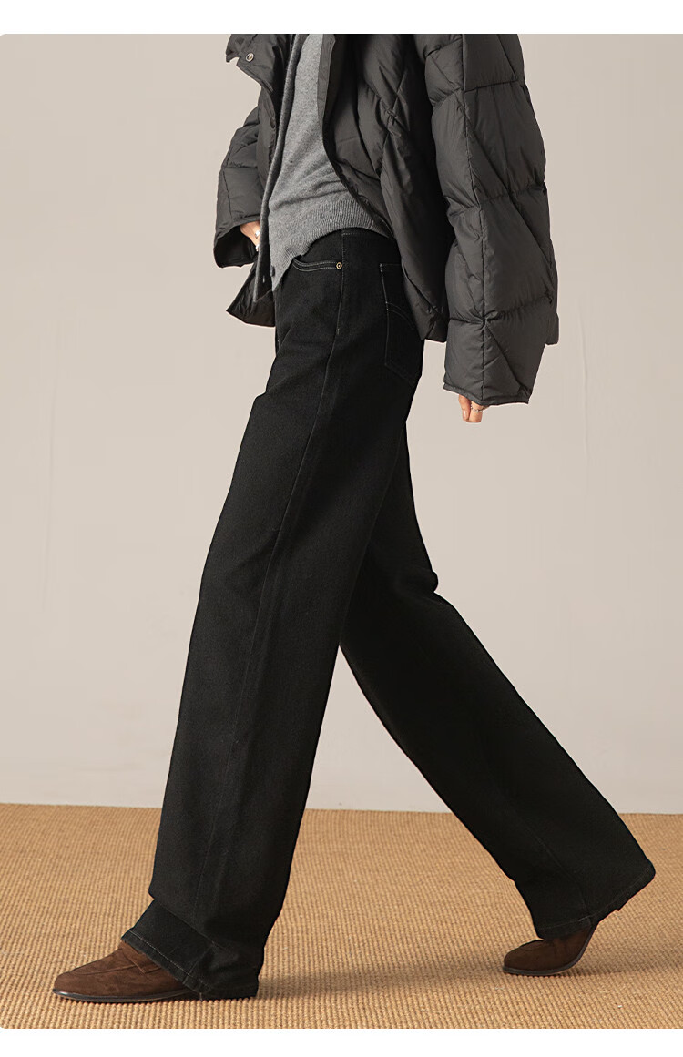Dme All-In Warm Fleece Jeans, Black High-Waist Loose Slim Straight-Leg Pants for Women, Winter Style, Black Fleece-Lined, Size 28 9