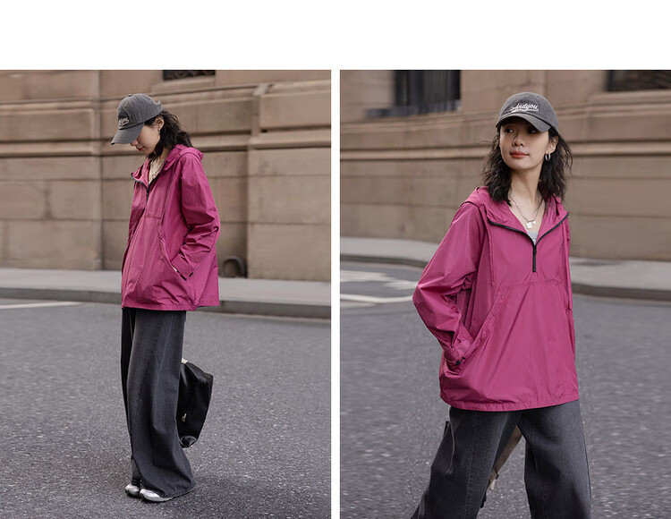 Demana [Weekend City] Spring Urban Outdoor Nylon Hooded Colorblock Drawstring Pocket Mid-Length Coat for Women 3