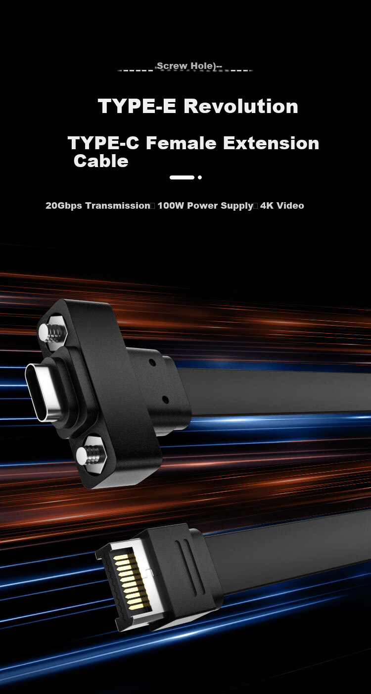 KELEPU Type-E Male to Type-C Female Extension Cable USB3.2, Motherboard Expansion Case Rear Panel Cable with Nut, 30 Cm 1