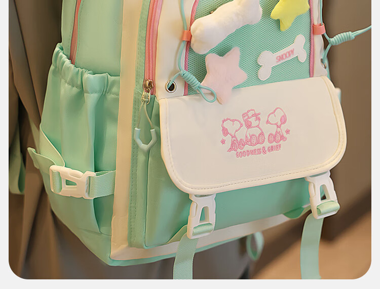 SNOOPY Painful Bag Ins Middle School High School Student Backpack for Girls, Cute Versatile Large Capacity Shoulder Bag Backpack Blue 15