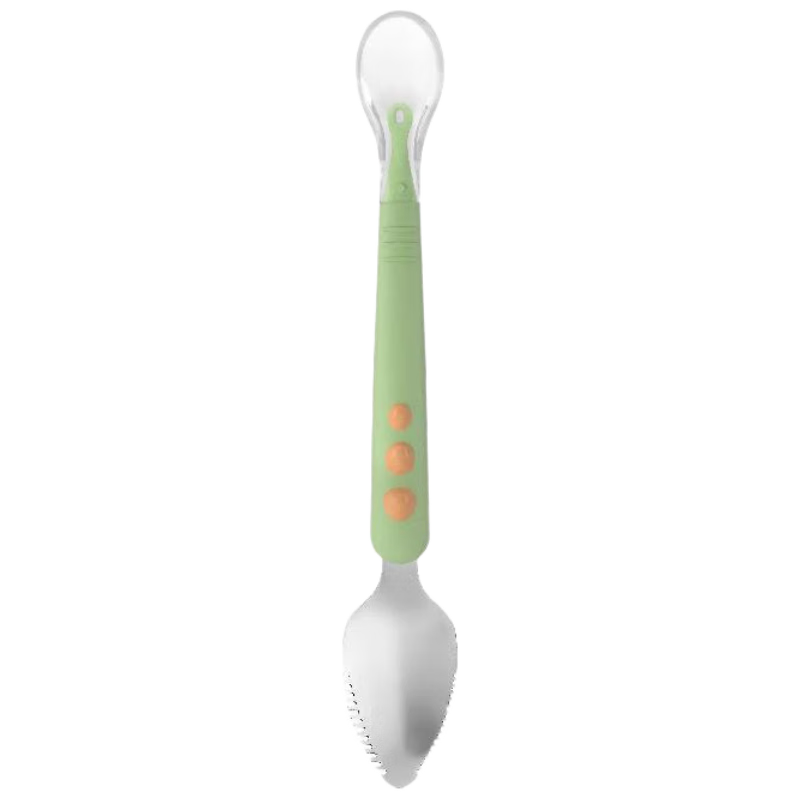 Baoshi Double-Ended Silicone Soft Scraper Spoon for Baby Food, Fruit Puree Spoon, Children's Tableware, Gree