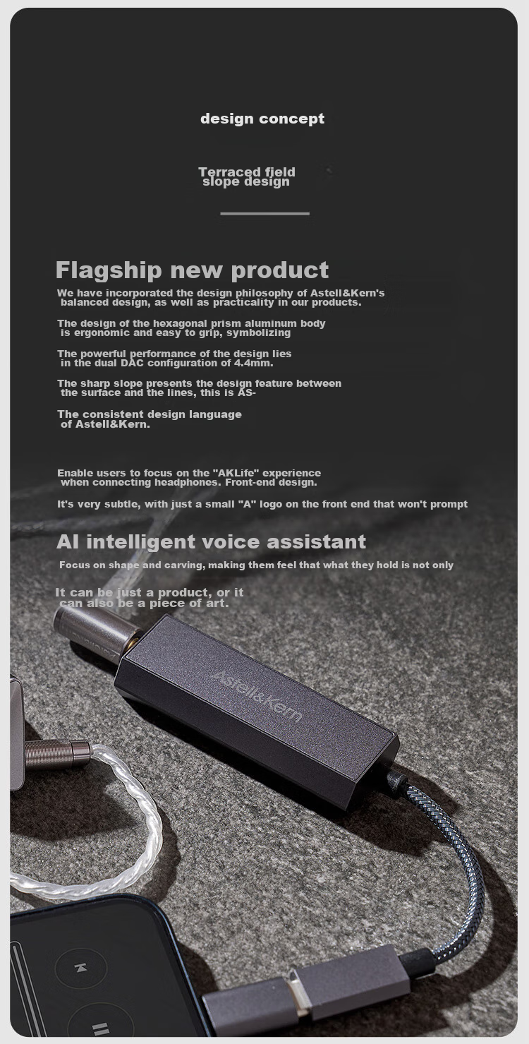 Iriver Astell&Kern AK HC2 Decoding Headphone Amplifier Cable, 4.4mm HIFI Balanced, for Apple And Android Phones, Computers, Portable Small Tail, Deep Silver Color, Gift World Cup 9