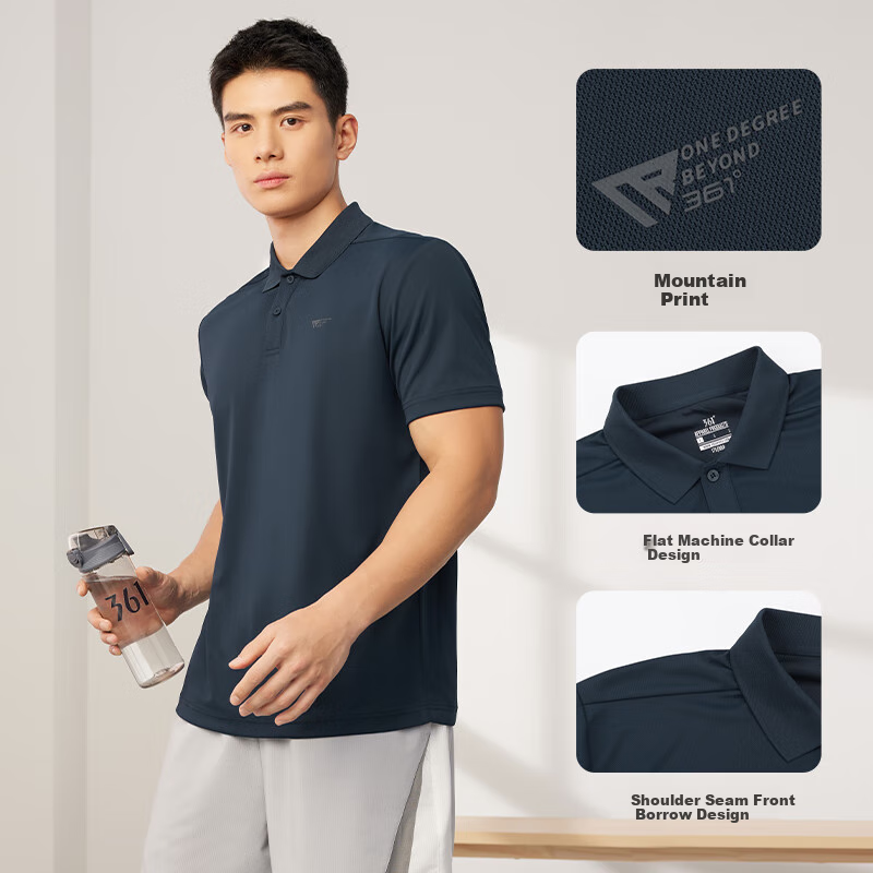 361° Men's Short-Sleeve T-Shirt, Summer Quick-Dry Polo Shirt, Running Fitness Sportswear, Half Sleeve, 652524102D-8