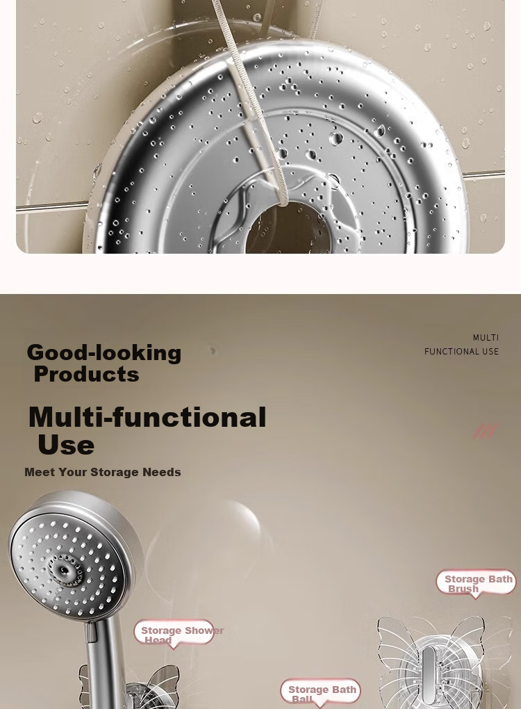 Jialifang Suction Cup No-Drill Shower Head Holder, Bathroom Movable Storage Rack with Fixed Hooks for Children's Use 9