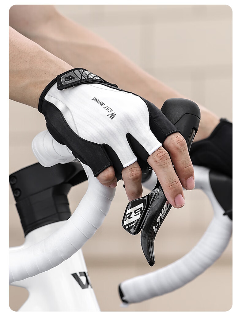 WestBiking Bicycle Riding Gloves, Thickened Shock-Absorbing Fingerless Gloves, Breathable Short Finger Gloves, Unisex Gloves for Men And Women, White, XL 14