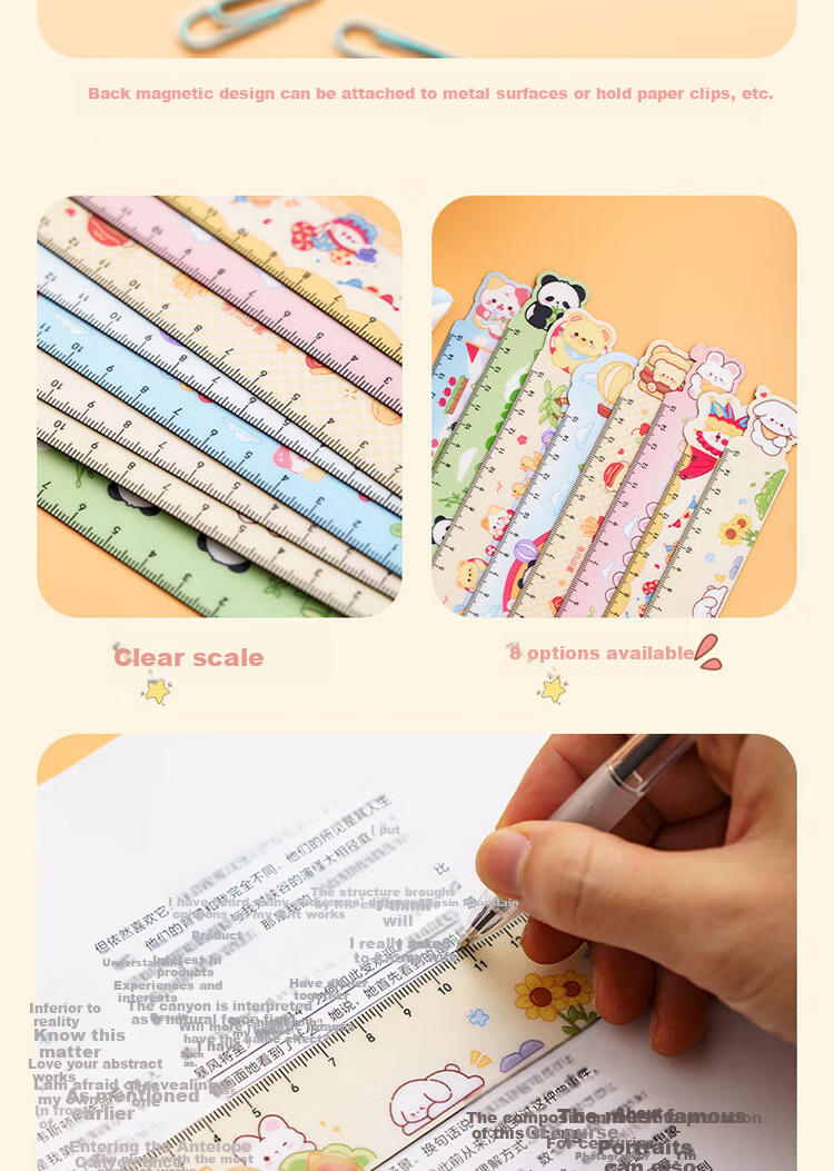Yuhe Magnetic Flexible Ruler, Bendable up to 15cm, Multifunctional Fun Cartoon Straight Ruler, Drawing Ruler, Student Learning Supplies, Children's Reward Stationery, Children's Day And Back-To Gift, 5 Styles, 1224 4