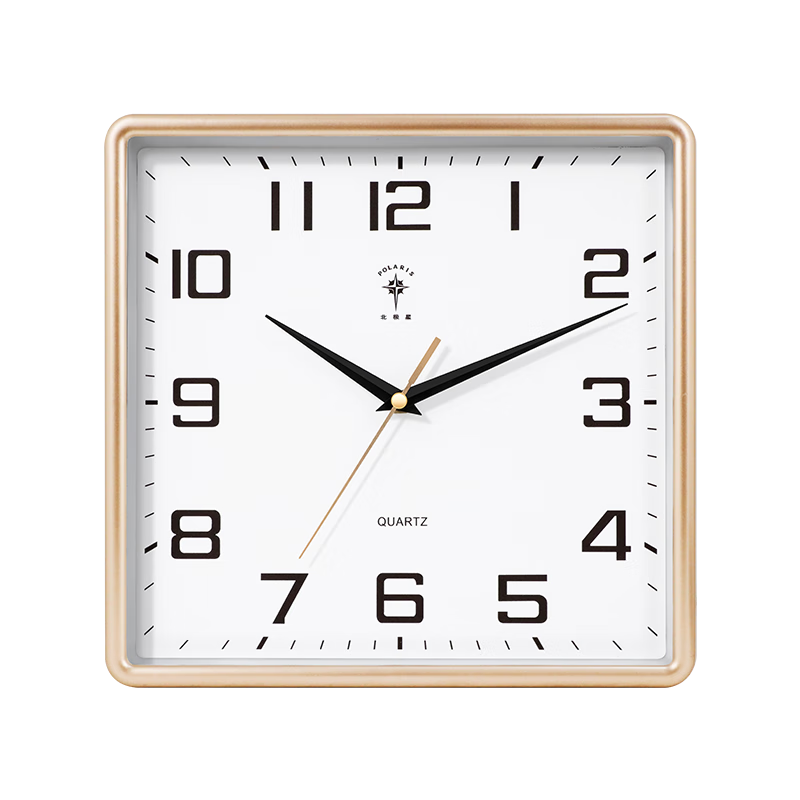 POLARIS Wall Clock, Simple Living Room Clock, Square Timepiece, Wall-Mounted, 2024 New Model Quartz Clock, 25cm, Gold