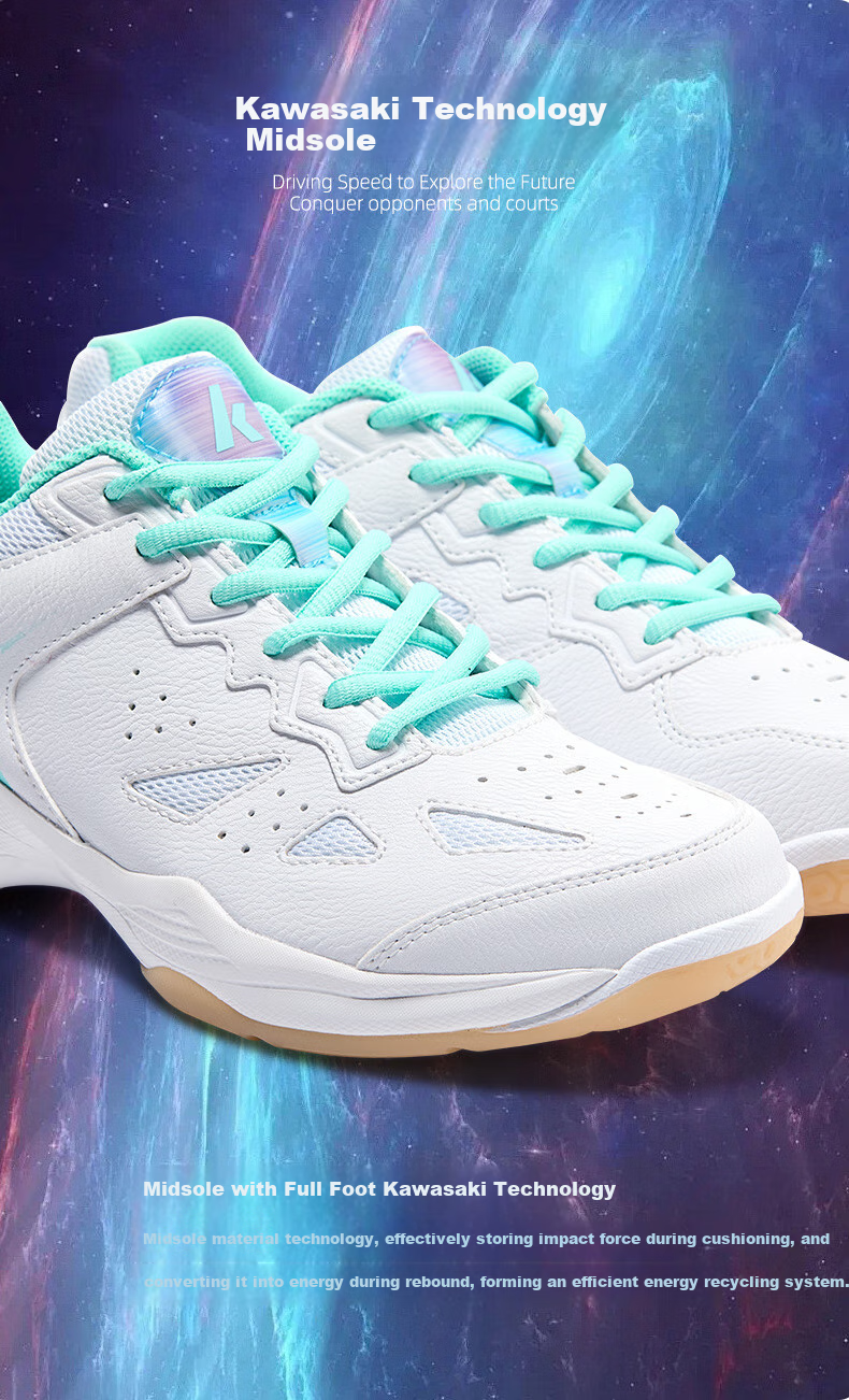 KAWASAKI Badminton Shoes, Shock-Absorbing, Wear-Resistant, Breathable Sports Shoes B3331, White/iridescent Green, Size 40 3
