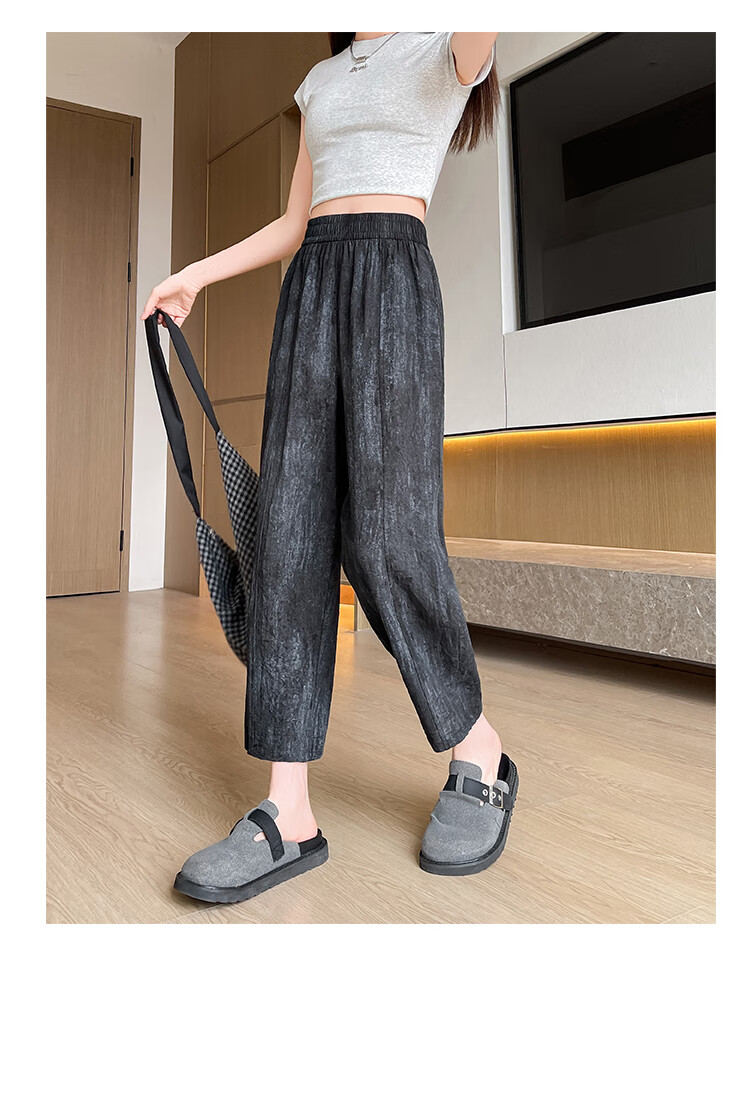 LangSha Linen Curved Knife Pants for Women, Summer 2025 New Style, High-Waisted Slimming Loose-Fit Nine-Tenths Casual Pants for Mothers 26