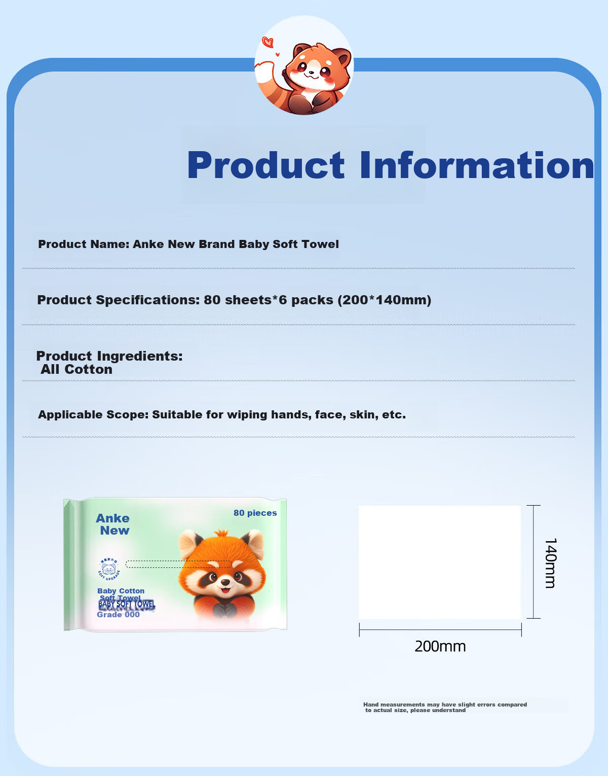 Ankexin Cotton Face Wipes, Baby Soft Wipes, 100% Cotton, Wet And Dry Use, Disposable Facial Cleansing Wipes, 80 Sheets * 6 Packs 17