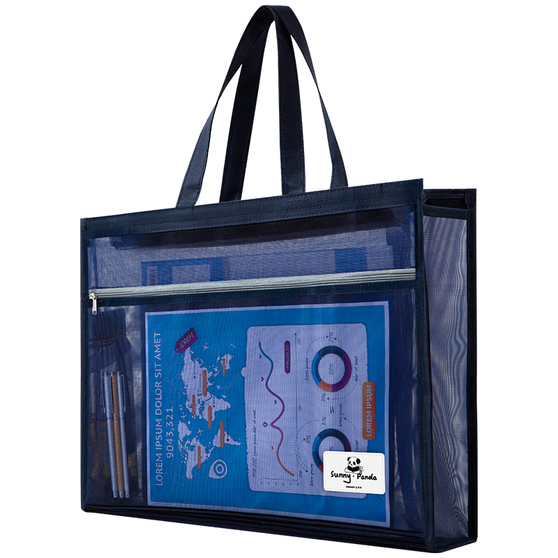 Jindeli A3/8K Mesh Transparent Art Bag, Study Bag, Tutoring Bag, Elementary School Student Handbag, Book Carrying Bag, Middle School Student Tutoring Bag, Canvas Bag, Art Bag, Exam Bag, Blue DC1938
