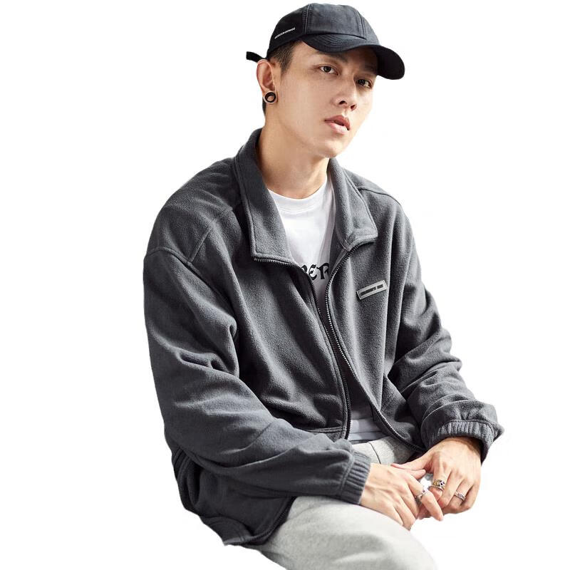 TonLion Men's Sherpa Fleece Jacket, Stand Collar, Loose Casual Jacket, Elegant Gray/second Batch, Size L