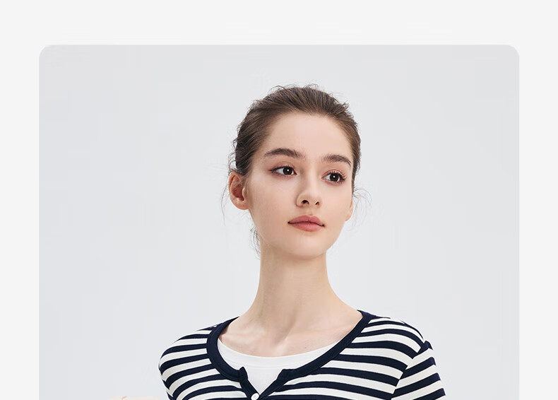 Navigare Women's Fashion Slim-Fit Striped Comfortable Faux Two-Piece Long-Sleeve T-Shirt 2315005502 15