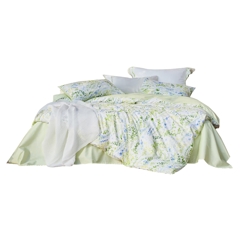 LUOLAI Home Textiles 100% Pure Cotton Bedding Set of Four Pieces, All-Cotton Duvet Cover And Bed Sheet 200*230cm, Gree