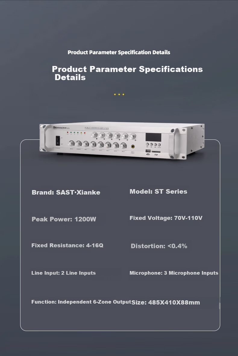 SAST ST-619 High-Power Bluetooth Constant Voltage Amplifier, 1200W Public Address System, Ceiling Speaker, Wall-Mounted Column Speaker, Home Theater Combinatio 1