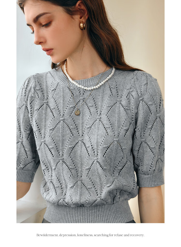 Olrain Eurier Summer Commuter Knit Pullover Top with Hollow Design Gray (New Batch) S 14