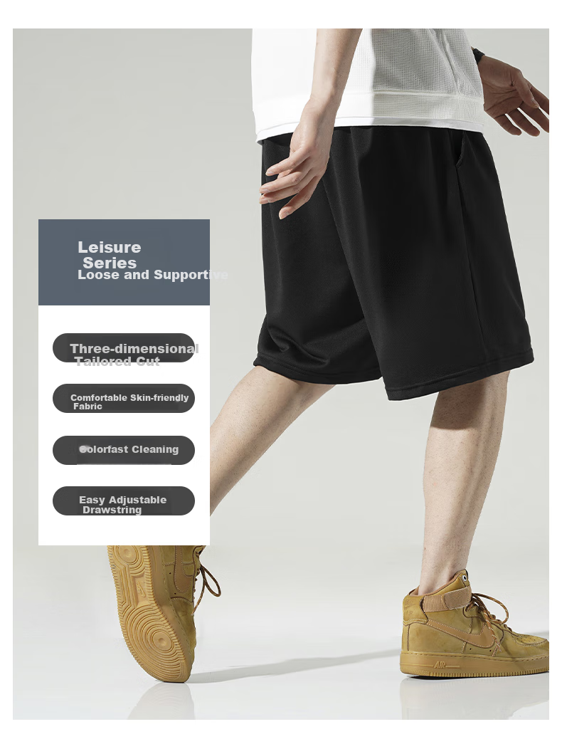 Foss Phil Men's Shorts, Summer Loose Casual Trendy Thin Beach Shorts, Sports Pants, Men's Trousers FPD01 Black 3XL 3