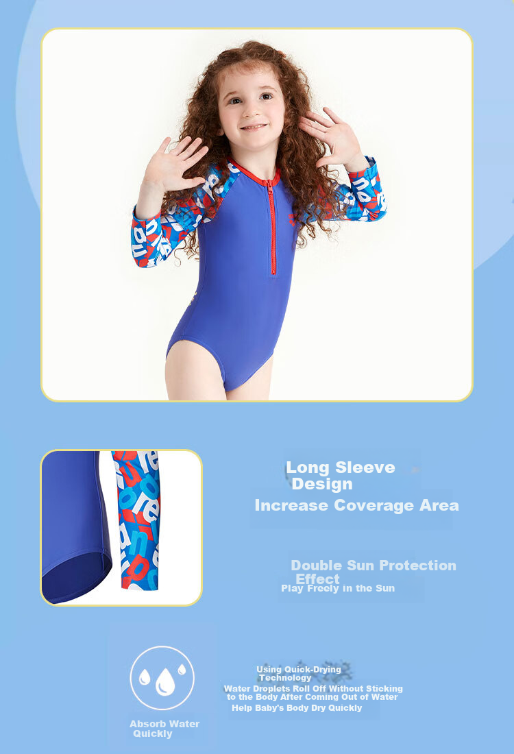 Arena Children's Swimsuit for Girls, Triangle Long-Sleeve One-Piece Swimwear, Sun Protection, Quick-Drying, Comfortable, Breathable, for Hot Springs, Vacation, And Training 4