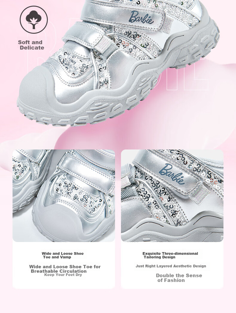 Barbie Girls' Fashionable Outdoor Sports Shoes, Princess Style Casual Hiking Shoes for Girls, DA6583 Pink Size 32 5