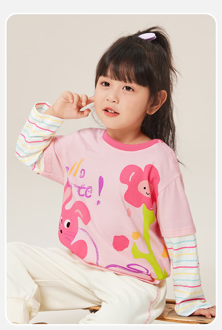 YUZHAOLIN Children's T-Shirt Spring Girls' Pure Cotton T-Shirt Toddler Baby Versatile Basic Top Dream Rabbit 6