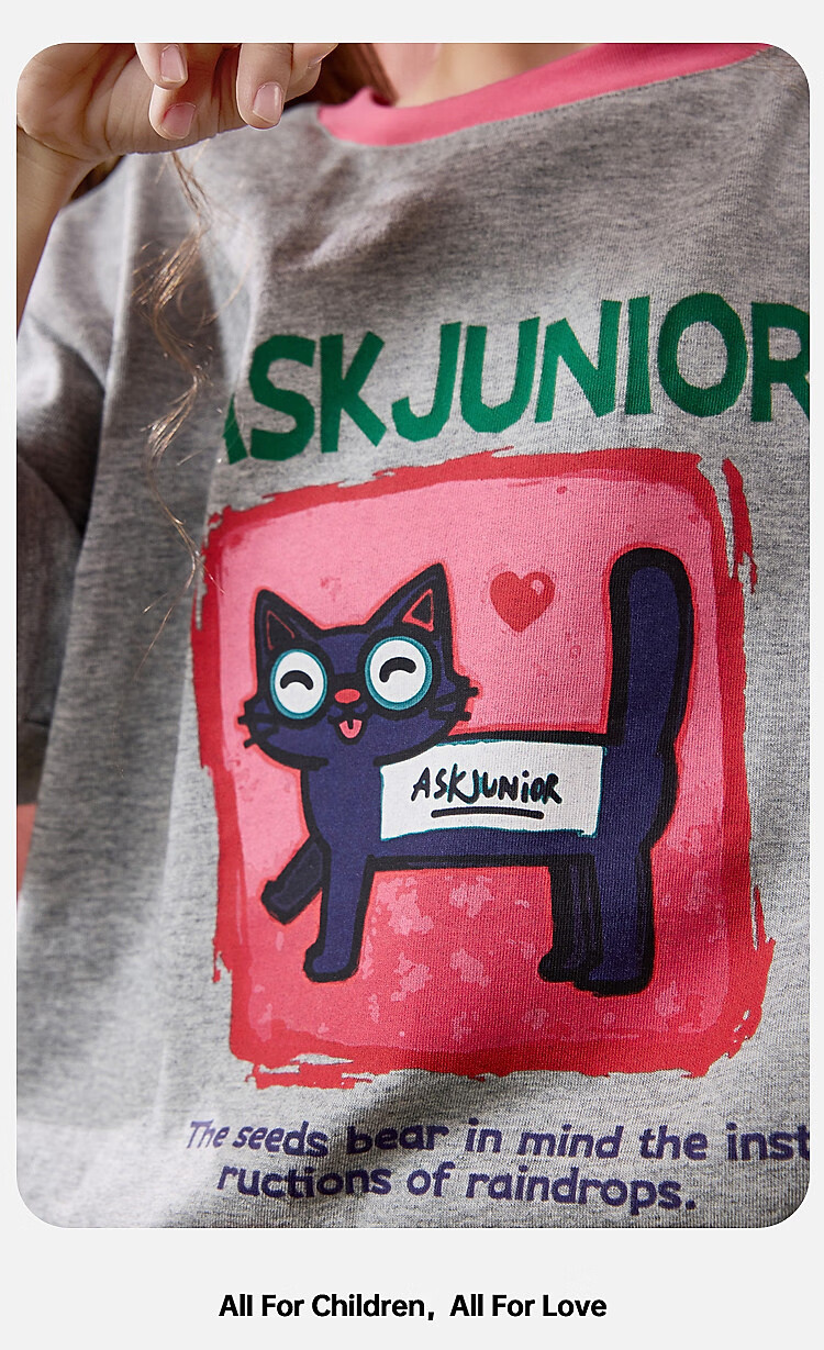 ASK JUNIOR Children's Short-Sleeve T-Shirt, Summer Wear, Pure Cotton Breathable, Girls' Casual Versatile Regular Shoulder Half Sleeve, Gray, Size 160 11