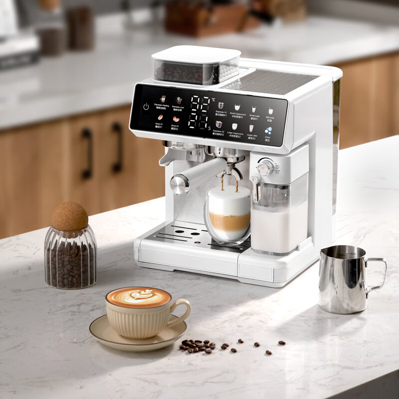 AEOMJK艾摩客【国家补贴】双泵双锅炉咖啡机 研磨一体一键出奶咖半全自动 意式家用一键花式打奶泡CM5710
