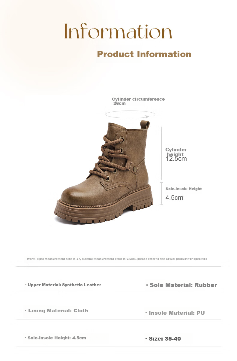 DAPHNE Brown Retro Martin Boots for Women, Autumn And Winter Fleece-Lined Shoes, 2025 New Style Autumn Outdoor Work Boots, Yellow High-Top Ankle Boots 3