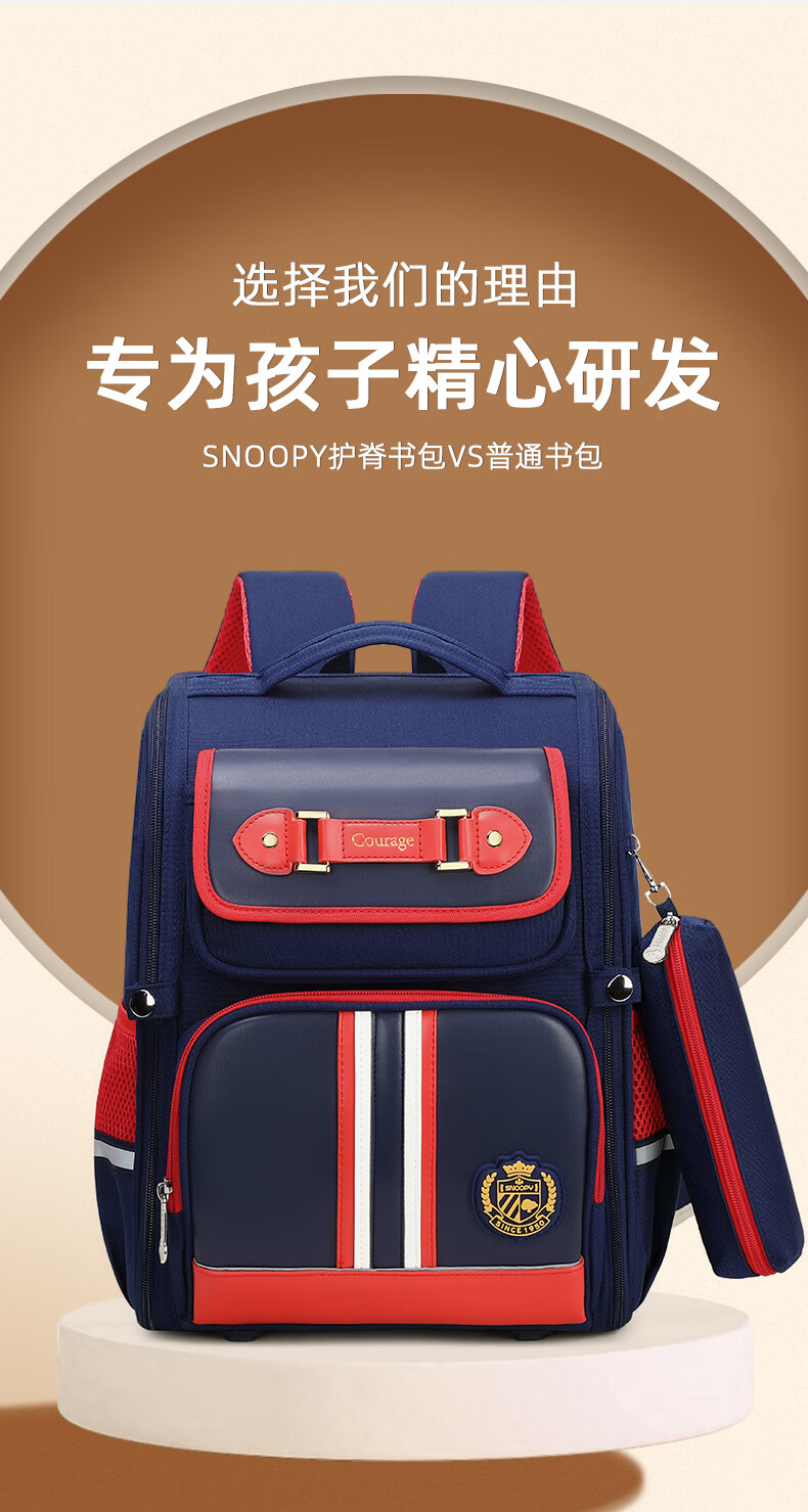 SNOOPY Backpack for Primary School Students, Lightweight And Spine-Protecting, Recommended for Grades 4-6, Large Red Size 6