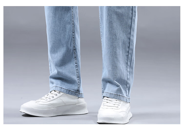 Pierre Cardin Men's Jeans Spring Summer Loose Straight Casual Pants High-End Trendy Men's Light Blue 32 19