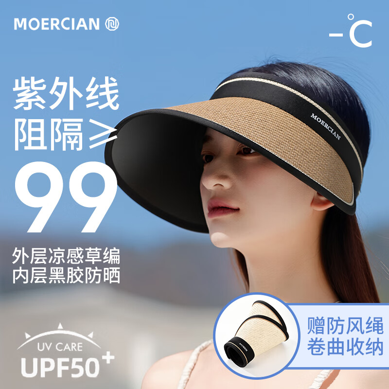 MOERCIAN Sun Protection Hat for Women, Beach Visor Cap, Summer Large Brim Black UV-Resistant Wide-Brimmed Sunhat