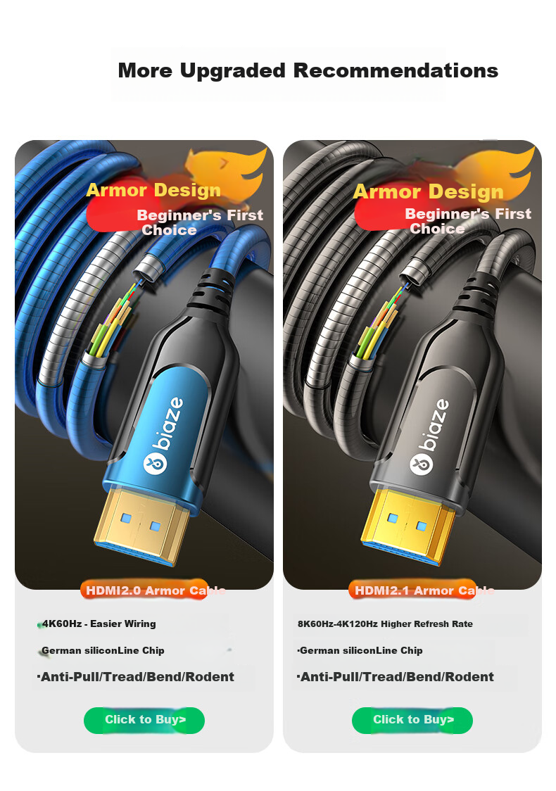 BIAZE Fiber Optic HDMI Cable Version 2.0, 35 Meters, 4K60Hz High-Definition 3D Video Cable for Home Theater, Construction Wiring, Computer TV Projector Connection Cable 2