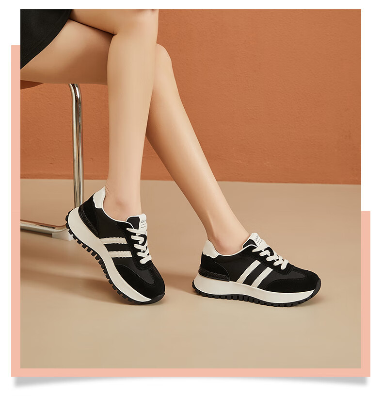 DAPHNE Women's Sports Casual Shoes with Thick Soles, Lightweight Comfortable Height-Increasing Versatile Low-Top Travel Dad Shoes, Black, Size 35 7