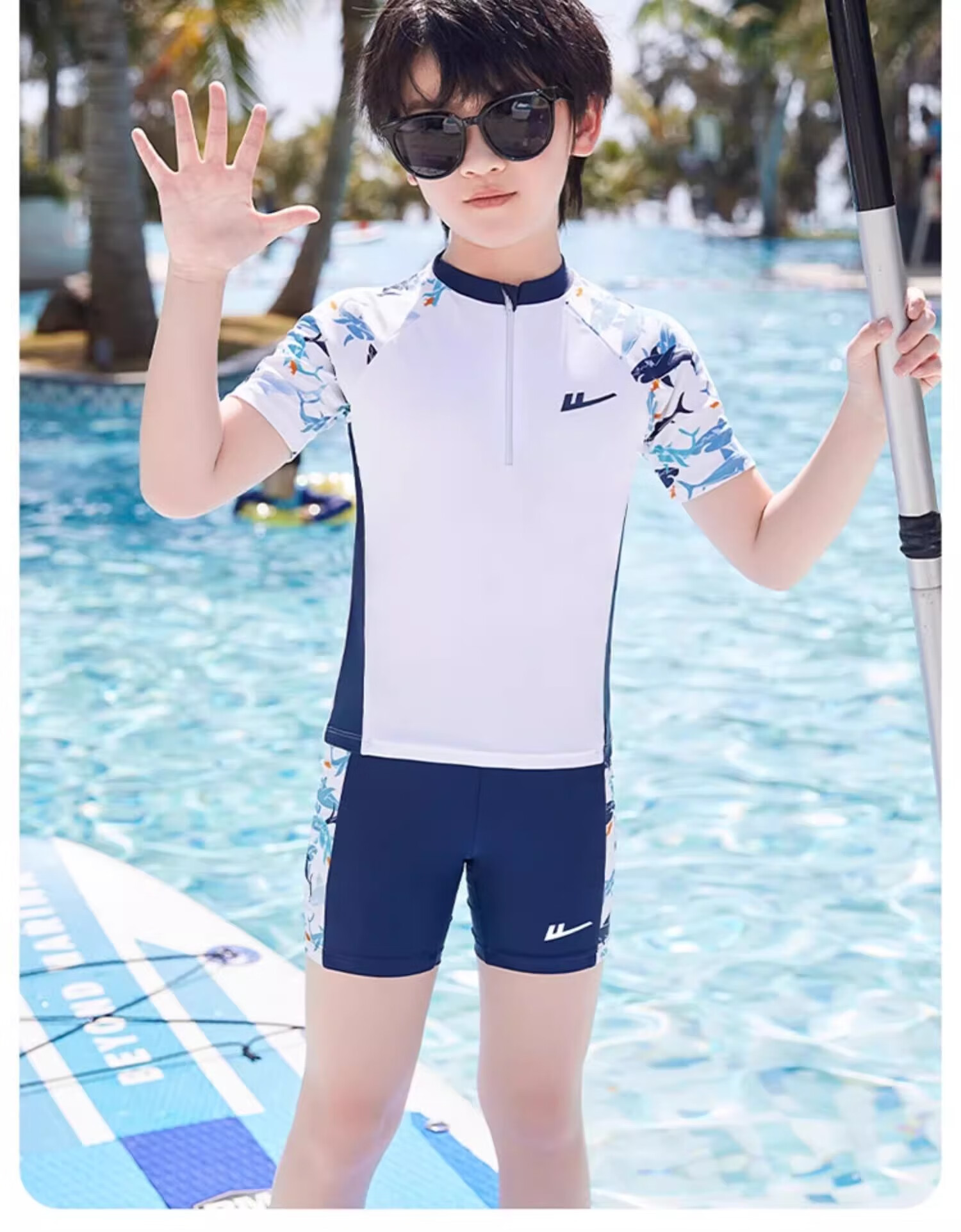 Huili Children's Swimwear, Boys' Two-Piece Swimsuit, Hot Spring Set 34012, Blue, XL 12