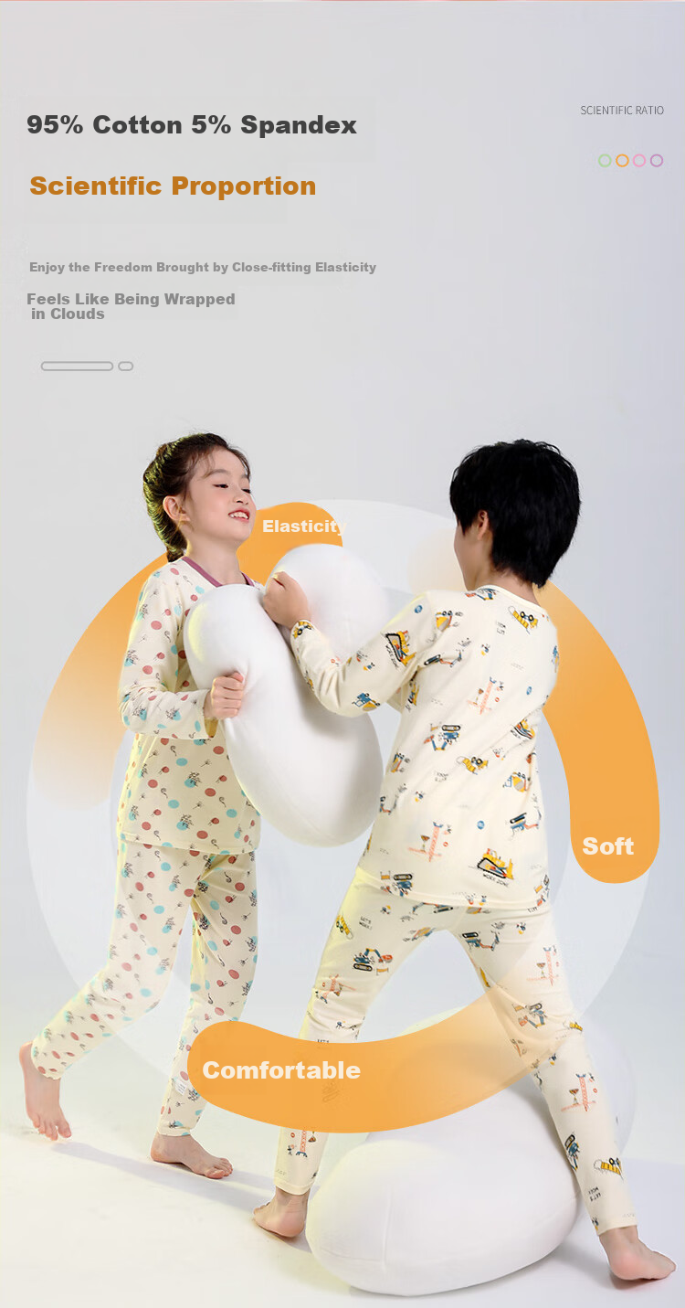 YUZHAOLIN Children's Thermal Underwear Set, Boys And Girls Cotton Pajamas Base Layer Autumn Clothes And Pants Set, Deer Pattern, Size 150 4