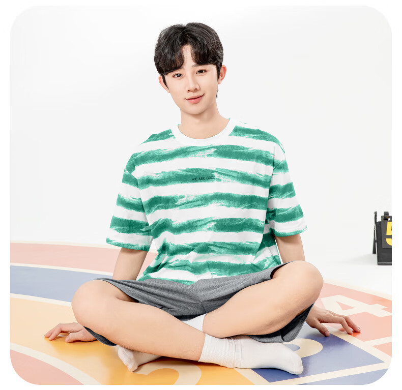 YING BO LUN Youth Pajamas Summer Thin Style Boys Short-Sleeve Set Student Loungewear 20799 Dark Gray 170 13