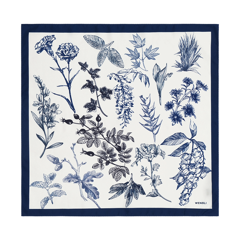 Wanshili New Silk Mulberry Silk Scarf for Women New Year Gift for Mom Printed Small Square Scarf - Qilixiang Blue