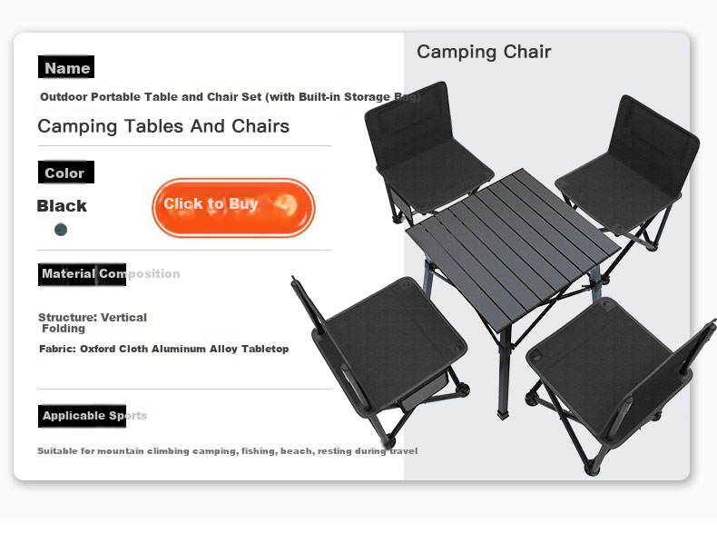 V-CAMP Outdoor Table And Chair Set, Foldable Aluminum Table for Barbecue, Picnic Table And Chairs, Balcony Stools, Portable Camping Table And Chairs, 4 Chairs 1 Table 4