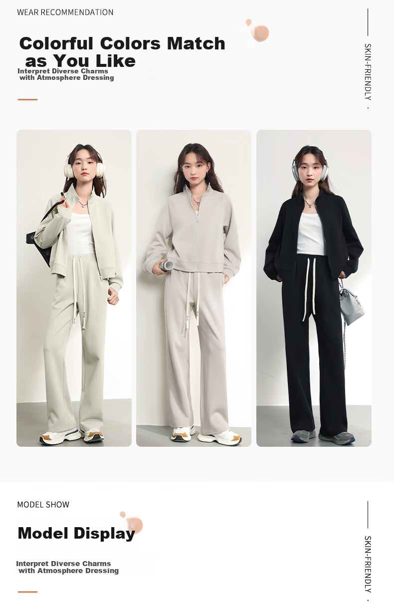 MJ STYLE Starry Sky Cotton Casual Women's Outfit, Spring And Autumn 2026 New Style, Stand-Up Collar Short Cardigan Jacket, Straight Wide-Leg Pants Two-Piece Set 7