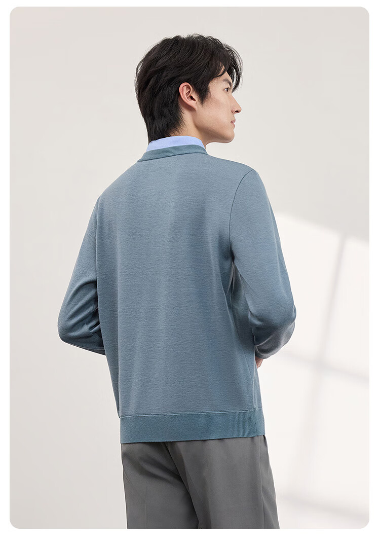 JD Original [Fake Two-Piece] Sweater Knit Pullover for Men, Winter Men's Wool Blend Base Layer, Blue, Size M 21