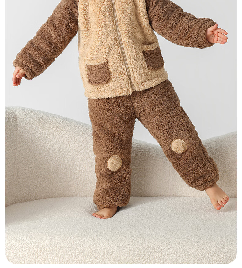 Betis Children's Winter Fleece Pajama Set Thickened Cotton-Padded Warm Homewear for Boys and Girls 3