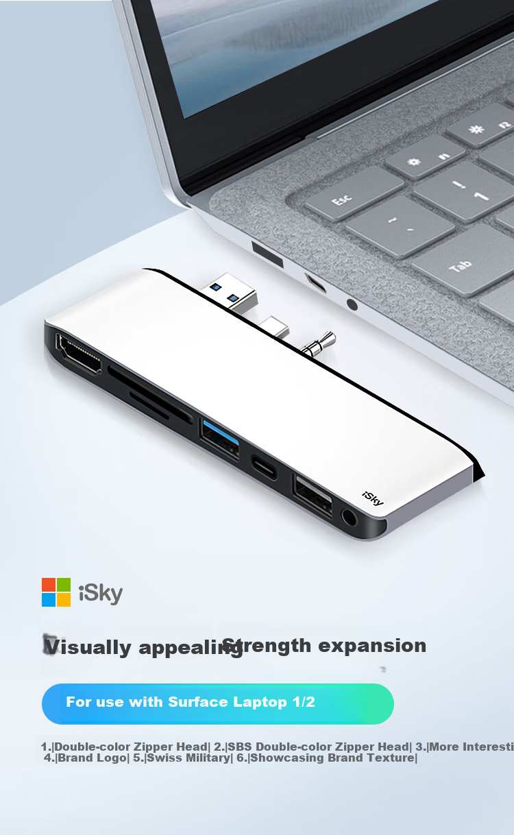 Isky Microsoft Laptop 1/2 Docking Station to HDMI 4K HD Connector, USB 3.0 High-Speed Adapter, Surface-Specific Docking Station, Seven-In Three-Out 1