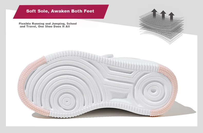 Belle Children's Shoes, Kids' Sneakers, White Shoes for Boys And Girls, Breathable Sports Shoes, Spring And Autumn School Casual Shoes, Pink, Size 26 8