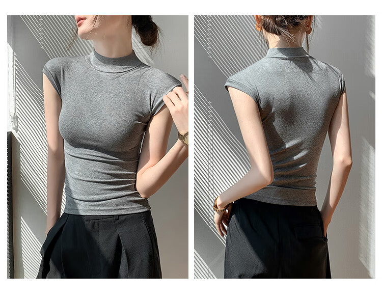 NOME Ribbed Turtleneck Tank Top for Women, Spring And Summer New Style, Slim Fit, Versatile Sleeveless Undershirt, Black, XL 4
