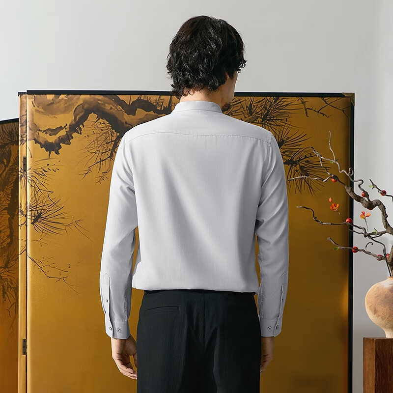 SEVEN Zhonghua Mandarin Collar Long Sleeve Shirt for Men, Spring And Autumn Season, Contains Modal, Chinese Style Casual Shirt