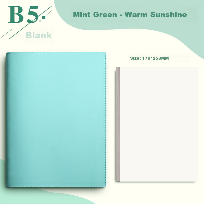 Faramon B5 Soft Cover Loose-Leaf Notebook, Blank Notepad, Simple Detachable Ring-Bound Loose-Leaf Notebook, Thickened College Student Journal, B5 Mint Gree