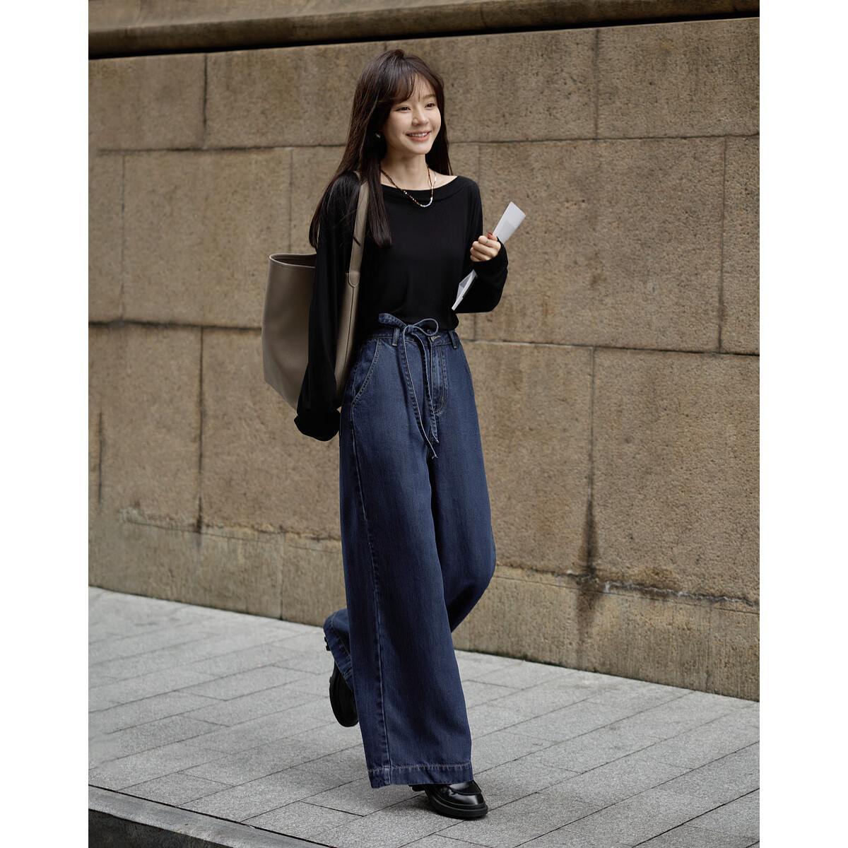 Mt [Selected 100% Lyocell] Spring Lightweight Stylish Wide-Leg Pants with Waist Tie, Comfortable Flattering Jeans for Wome
