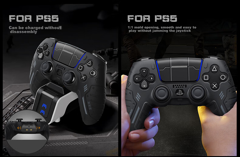 Jemdo Silicone Protective Case for PS5 Controller Slim, Anti-Slip, Sweat-Resistant, Compatible with DualShock Controller, Touch Control Stickers, And Accessories [Mechanical Purple] 4