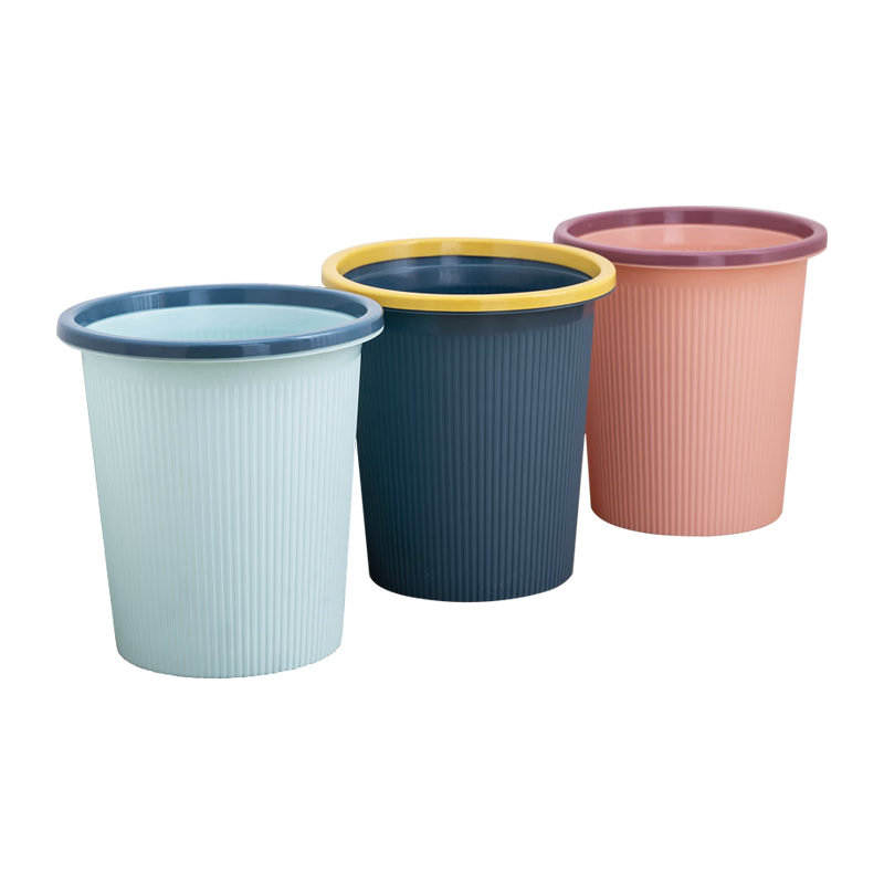 Dafurui 3-Pack Stylish Striped Trash Can with Pressure Ring, No Lid, for Living Room, Bedroom, Kitchen, Random Color