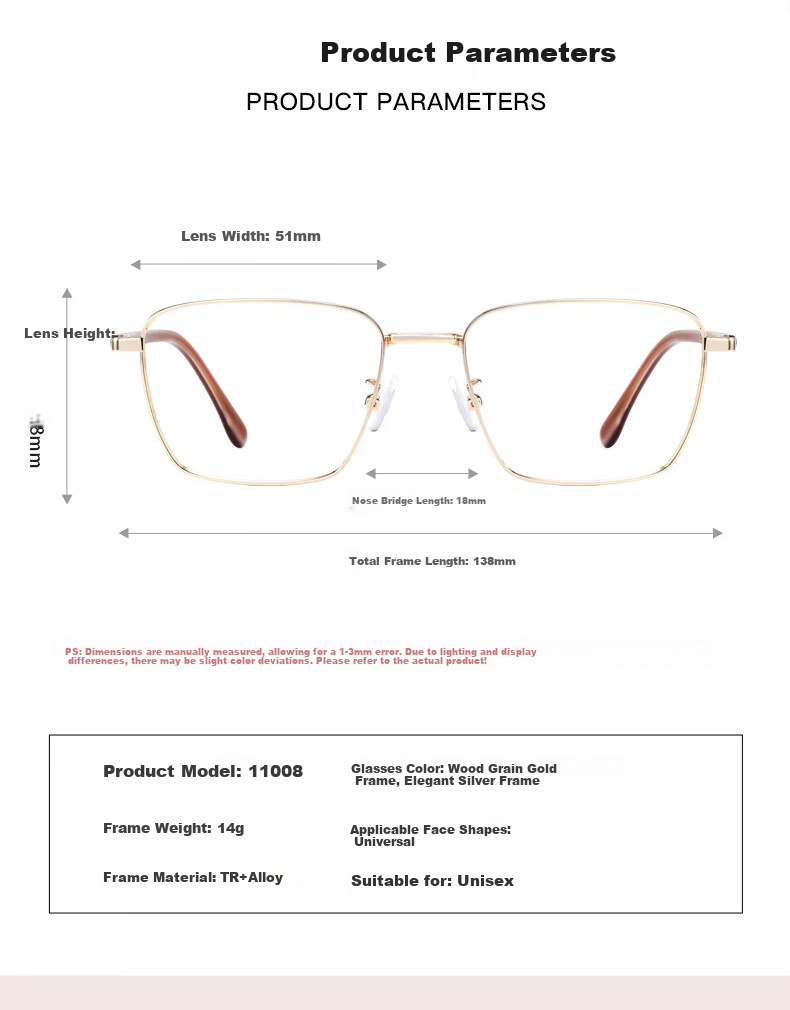 Cuntiandaofu Blue Light Blocking Glasses, Non-Prescription Glasses, Anti-Radiation Glasses, Ultra-Light Retro Square Frame High-End Glasses, Wood Grain Gold Frame 10